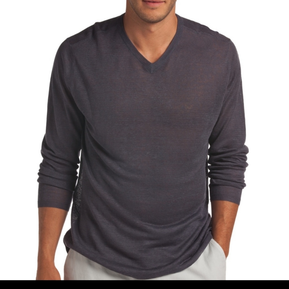 NWT Men's 100% linen V-neck long sleeve